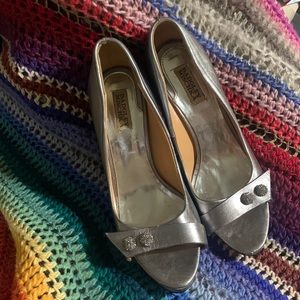 Badgley Mishka Size 11 Silver Peep Toe Stilettos